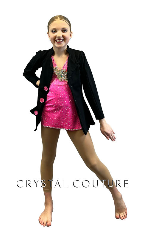 Hot Pink Mini Dress with Black Blazer - Rhinestones