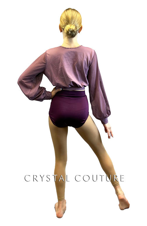 Mauve and Plum Flounce Top Two Piece - Rhinestones
