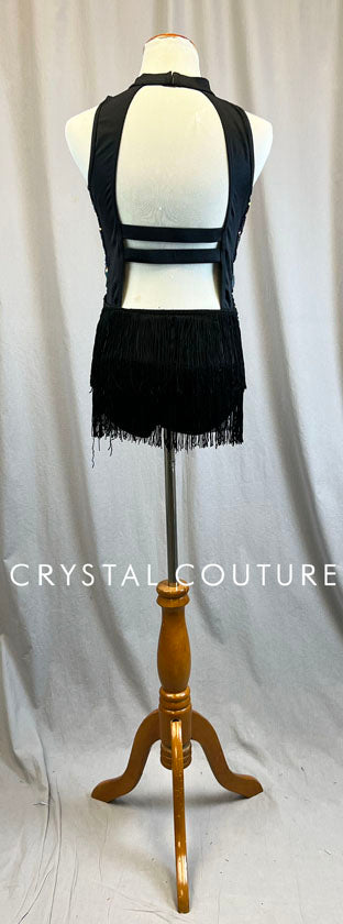 Multi Color Sequin & Black Leotard with Fringe Back Skirt