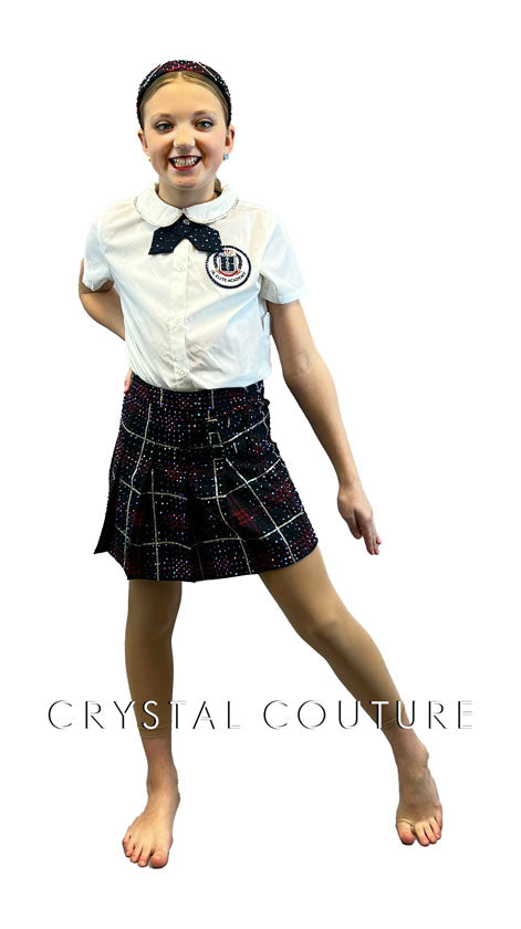 Academy Uniform with White Button Up & Plaid Skirt - Rhinestones
