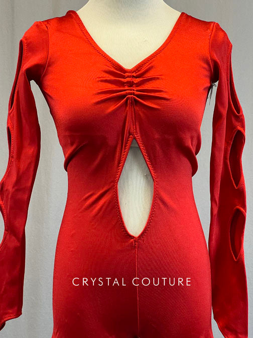 Red Long Sleeved Biketard with Cutouts