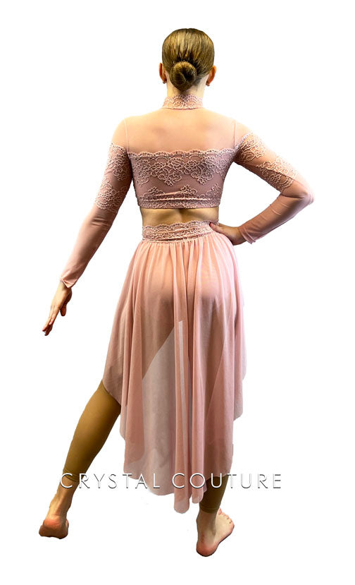 Pale Pink Lace Two Piece with Half Skirt - Rhinestones