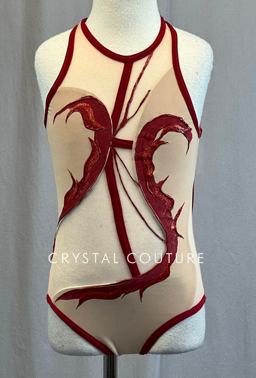 Custom Nude Hand Painted Leotard with Red Strapping
