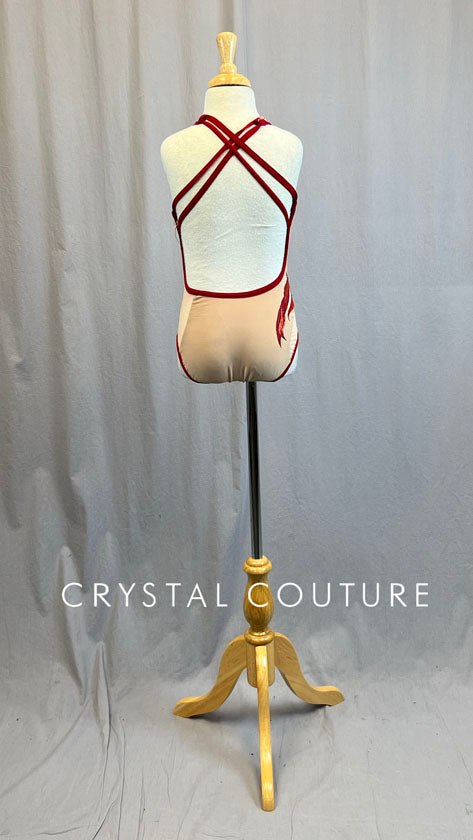 Custom Nude Hand Painted Leotard with Red Strapping