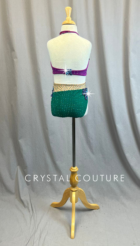 Custom Purple & Green Mermaid Inspired Two Piece - Appliques & Rhinestones