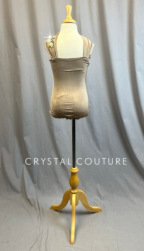Nude Cross Front Ruched Leotard with Appliques - Rhinestones