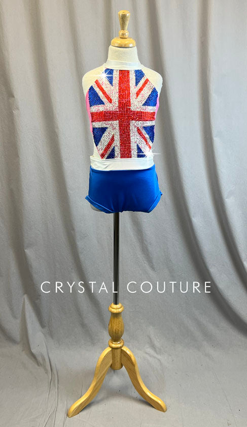 Custom Great Britain Flag Leotard with Side Cutouts - Rhinestones