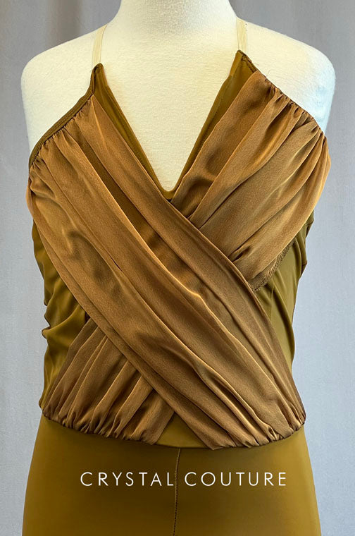 Custom Brown Sleeveless Unitard with Ruched Bodice