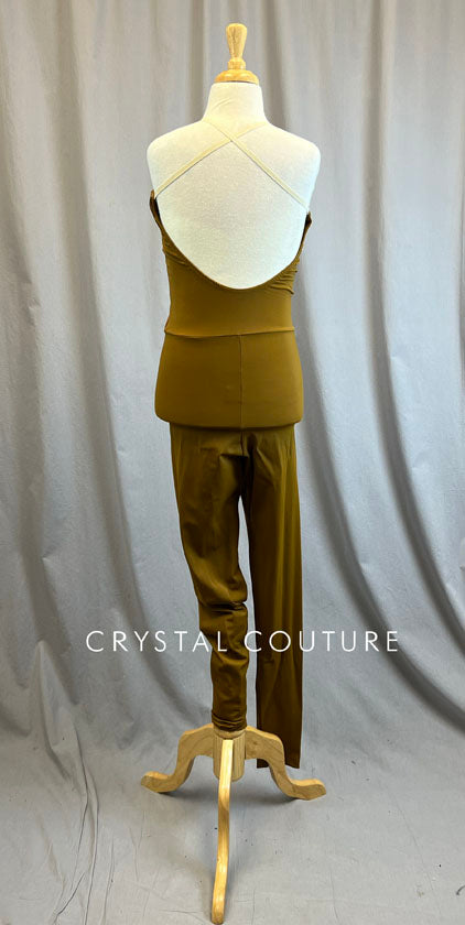 Custom Brown Sleeveless Unitard with Ruched Bodice