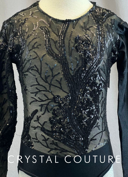 Custom Sequined Black Long Sleeve Leotard