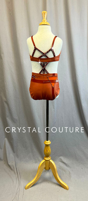 Custom Rust and Brick Red Connected Two Piece - Rhinestones