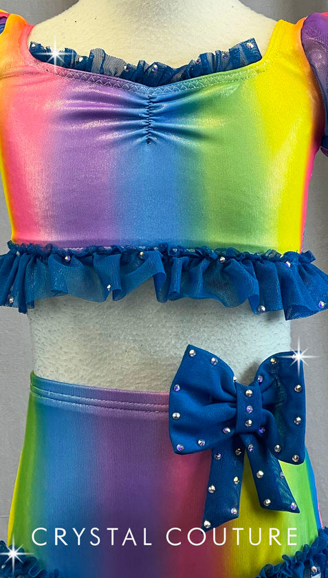 Rainbow High Waisted Two Piece with Puff Sleeves - Rhinestones