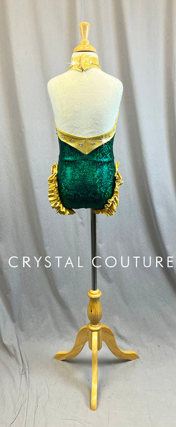 Custom Holographic Green and Gold Halter Leotard - Rhinestones