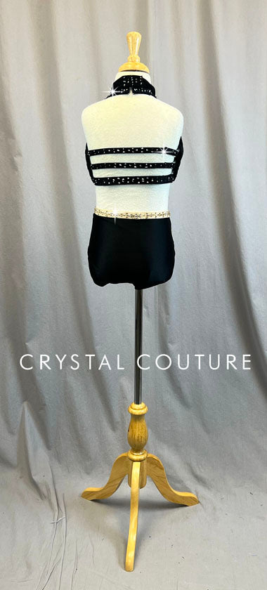 Custom Black and Nude Halter Two Piece- Swarovski Rhinestones