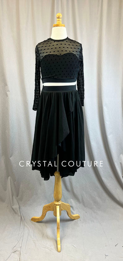 Black Long Sleeve Crop Top with Black High to Low Skirt