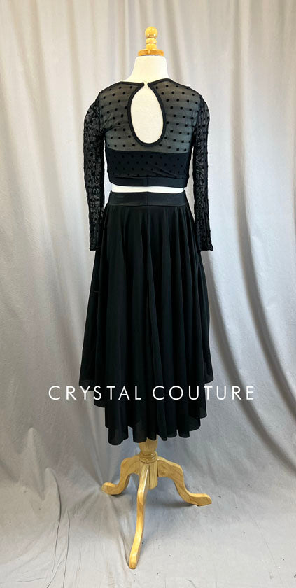 Black Long Sleeve Crop Top with Black High to Low Skirt