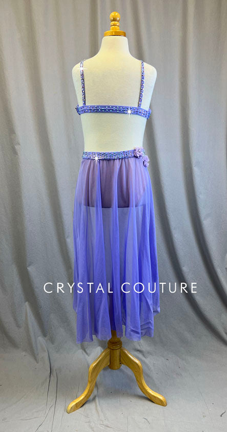 Custom Stunning Lilac and Nude Bra Top and High Waisted Brief with Lilac Back Skirt - Rhinestones