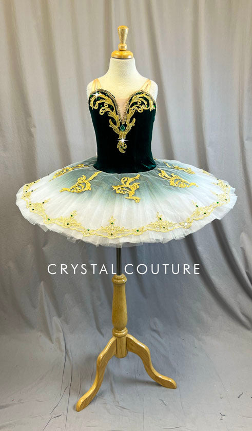 Custom Dark Green Velour & Gold Platter Tutu - Rhinestones