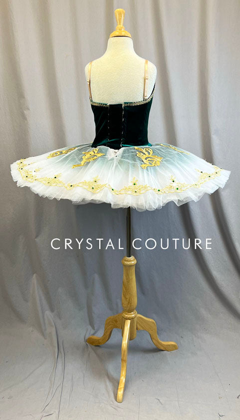 Custom Dark Green Velour & Gold Platter Tutu - Rhinestones