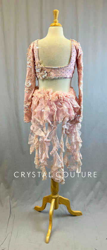 Custom Light Pink Long Sleeve 2 Piece with Brief/Tendril Skirt - Swarovski Rhinestones