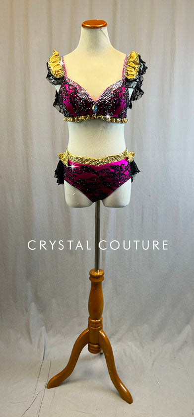 Stunning Custom Black & Gold Halter Bra top 2 Piece with Black lace an –  Crystal Couture