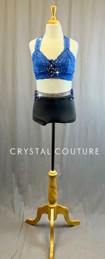 Light Blue Lace Bralette and Dark Grey Booty Shorts - Rhinestones – Crystal  Couture