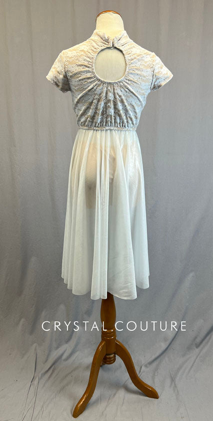 Ignite Custom White and Tan Lace Overlay Top with Empire Skirt