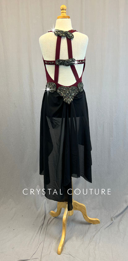Ignite Custom Maroon Leo Black Back Skirt and Beaded Appliques - Rhinestones