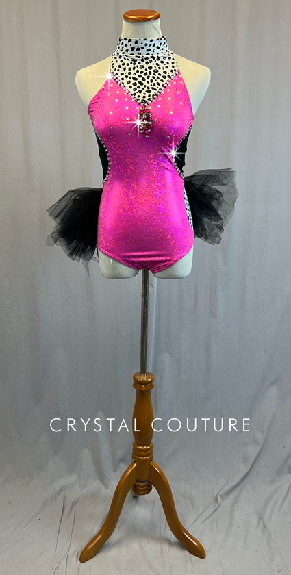 Ignite Custom Pink and Polka Dot Leotard with Black Tulle Bustle - Rhinestones