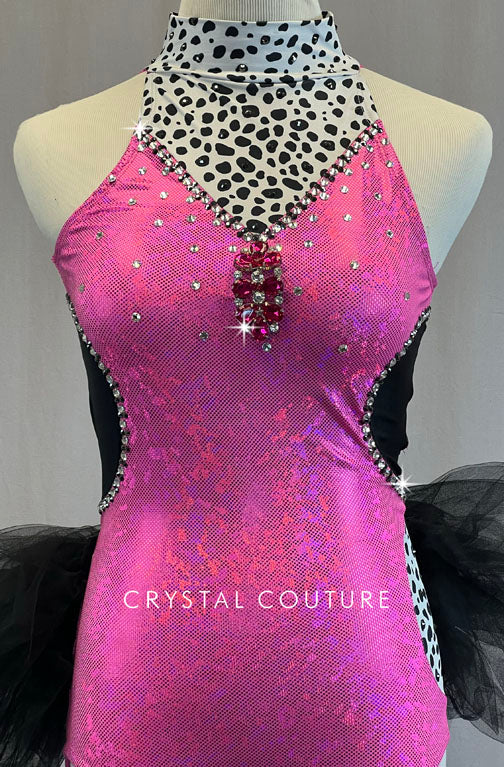 Ignite Custom Pink and Polka Dot Leotard with Black Tulle Bustle - Rhinestones