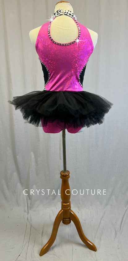 Ignite Custom Pink and Polka Dot Leotard with Black Tulle Bustle - Rhinestones