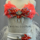 White and Orange Feathered Top and Trunks with Back Bustle - Rhinestones