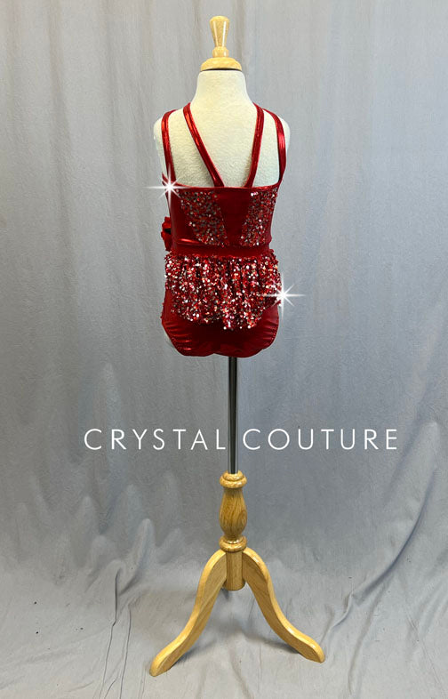 Red Metallic Leotard with Sequin Bustle Skirt