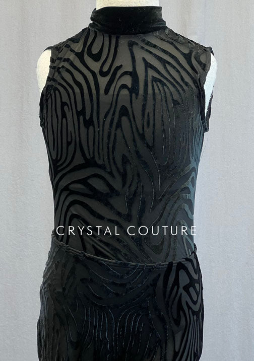 Black Mesh and Velvet Burnout Animal Print Unitard