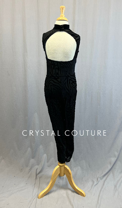 Black Mesh and Velvet Burnout Animal Print Unitard