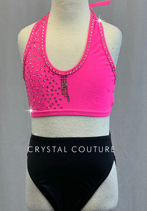 Hot Pink Halter Bra Top - Rhinestones