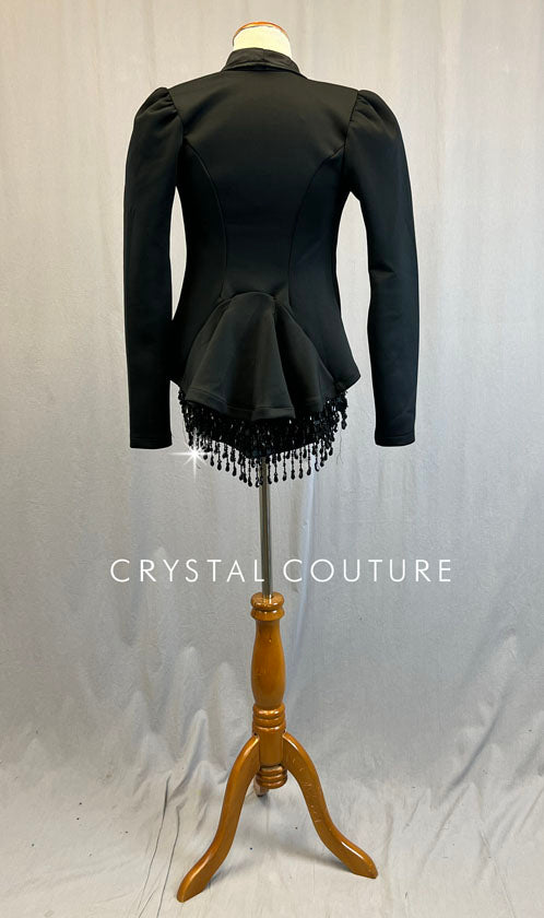 Custom Black Keyhole Leotard with Beaded Fringe and Blazer Jacket - Rhinestones