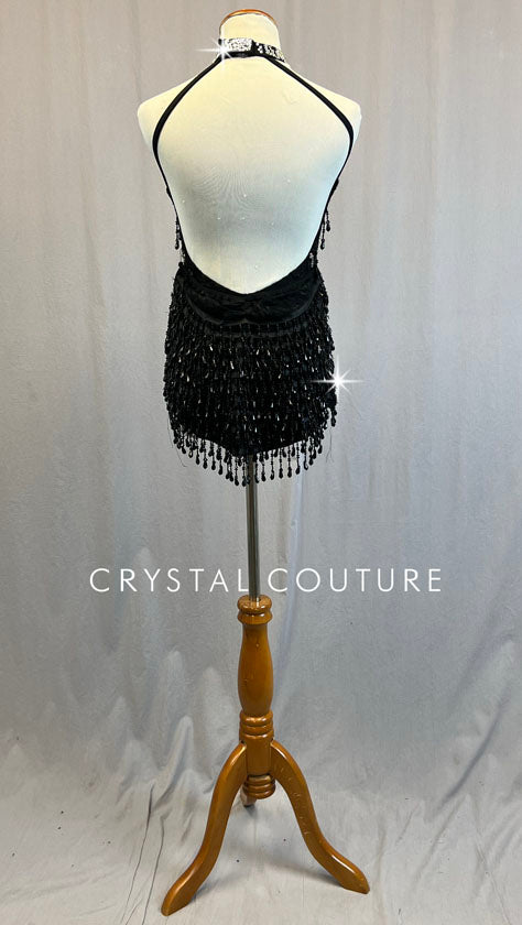 Custom Black Keyhole Leotard with Beaded Fringe and Blazer Jacket - Rhinestones
