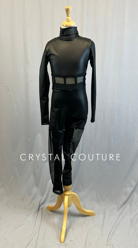 Custom Black Faux Leather Body Suit with Mesh Cutouts