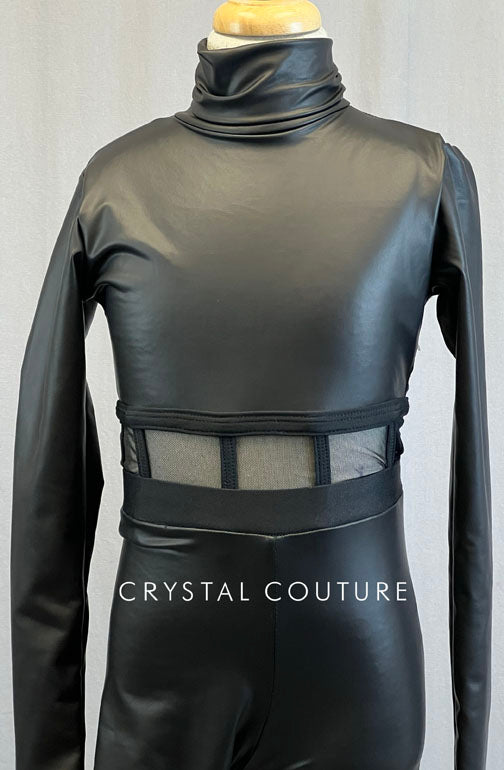 Custom Black Faux Leather Body Suit with Mesh Cutouts