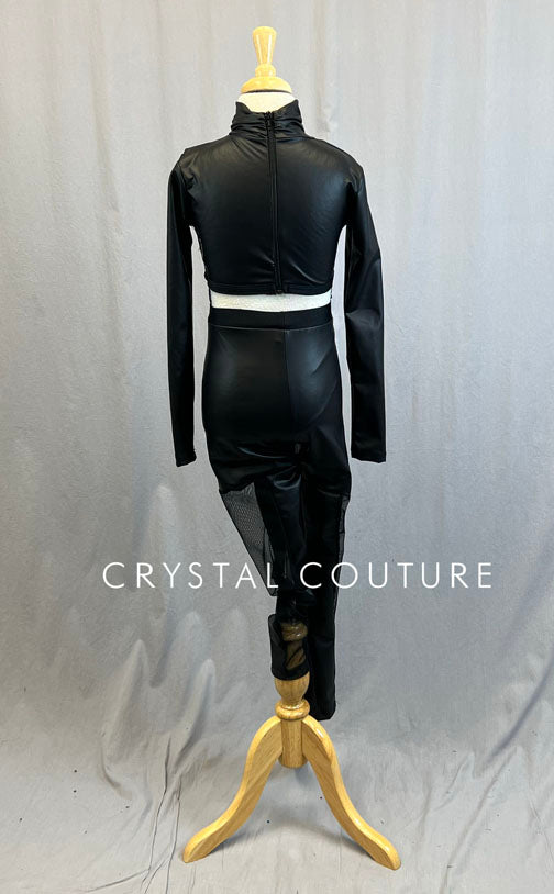 Custom Black Faux Leather Body Suit with Mesh Cutouts