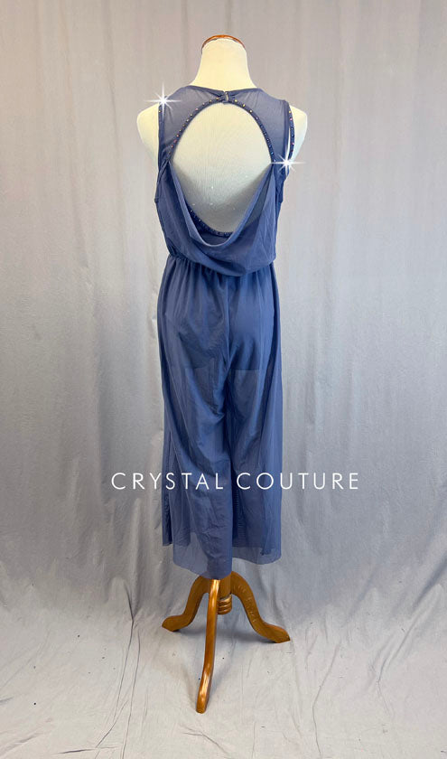 Periwinkle Draped Mesh Jumpsuit - Rhinestones
