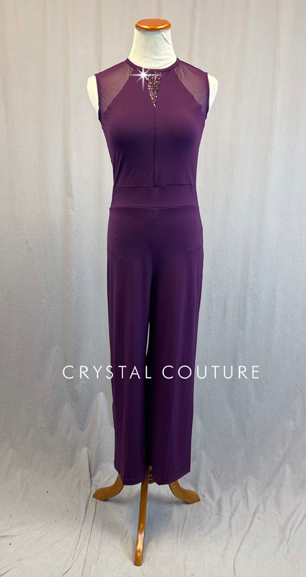 Plum Wide Leg Jumpsuit - Rhinestones