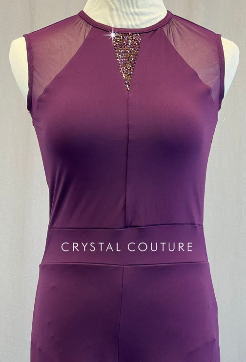 Plum Wide Leg Jumpsuit - Rhinestones