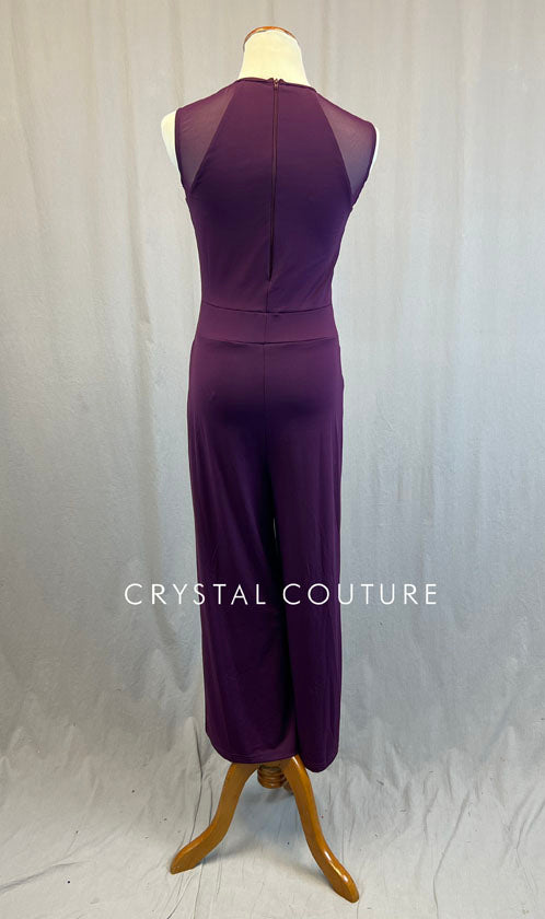 Plum Wide Leg Jumpsuit - Rhinestones