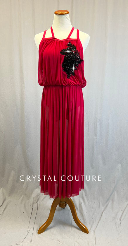 Red Lattice Back Dress with Flounce Top Red Lattice Back Dress with Flounce Top