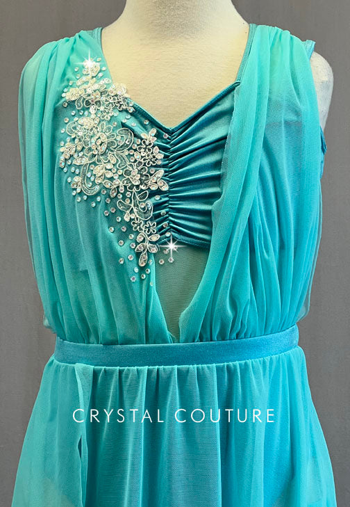 Aqua Blue Short Dress with Bandeau Top - Rhinestones