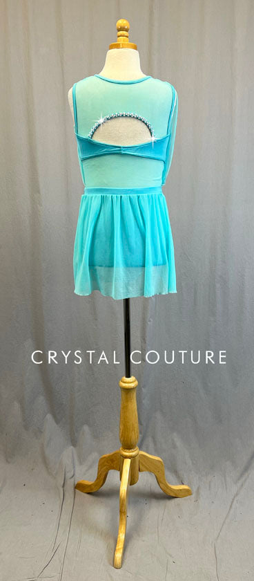 Aqua Blue Short Dress with Bandeau Top - Rhinestones