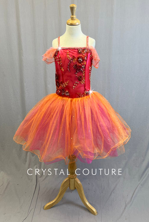 Pink and Orange Romantic Tutu  - Rhinestones