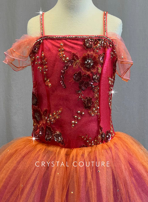 Pink and Orange Romantic Tutu  - Rhinestones